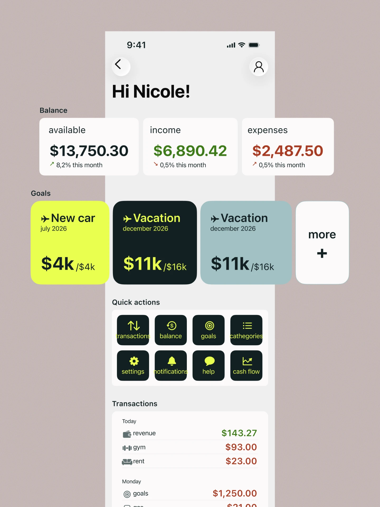 Finapp home screen
