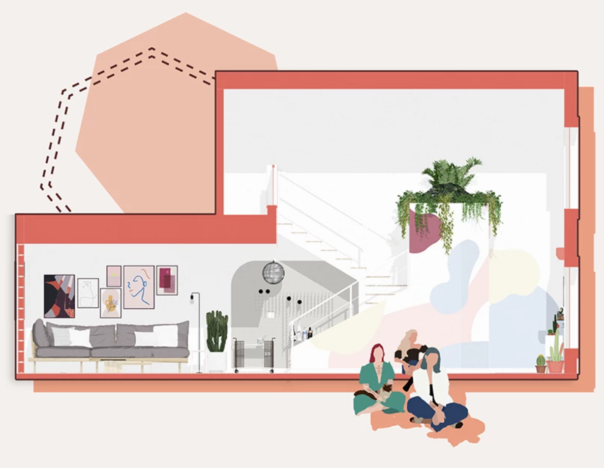 blurry photo of sunset over ocean with logo on top