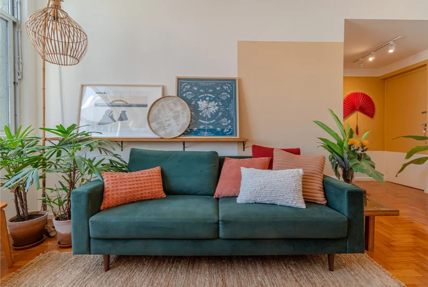 blurry photo of sunset over ocean with logo on top