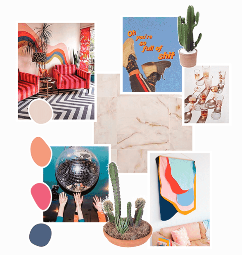 blurry photo of sunset over ocean with logo on top